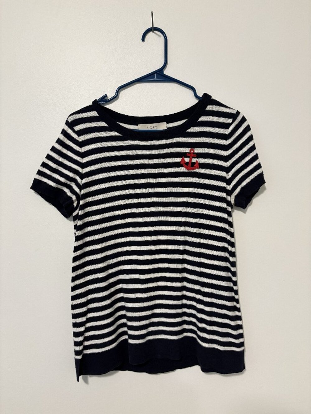 LOFT Navy and White Stripes with Red Anchor Detail